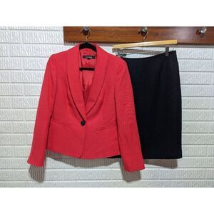 Le Suit Women's 6 Red & Black Blazer Skirt Suit Separates